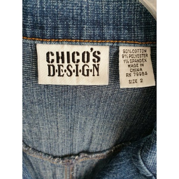 Chico's Design Blue Jean Jacket 12/14 Large Chicos Size 2 - Picture 2 of 9